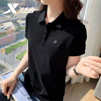 特步短袖女翻领polo衫