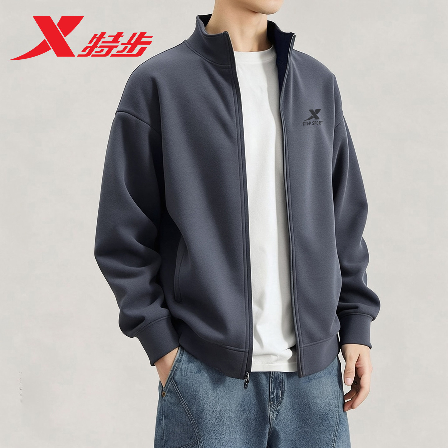 特步运动外套男2026新款立领夹克图片