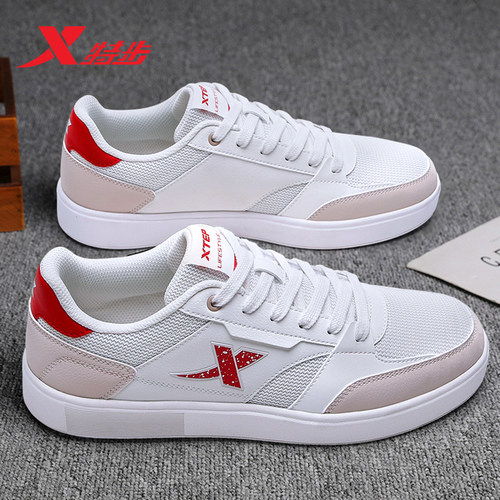 特步男鞋板鞋男网面透气休闲鞋子