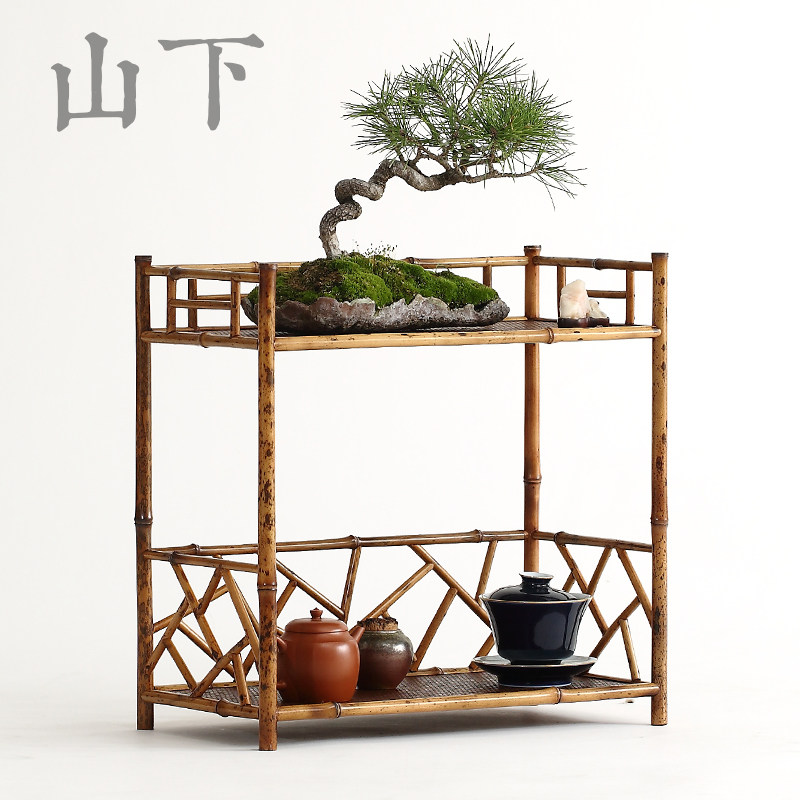 梅鹿茶棚竹编禅意竹博古架茶柜收纳架茶道配件茶杯茶壶收纳置物架