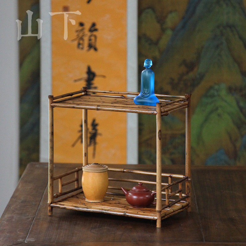 梅鹿竹茶棚禅意竹博古架茶道茶杯
