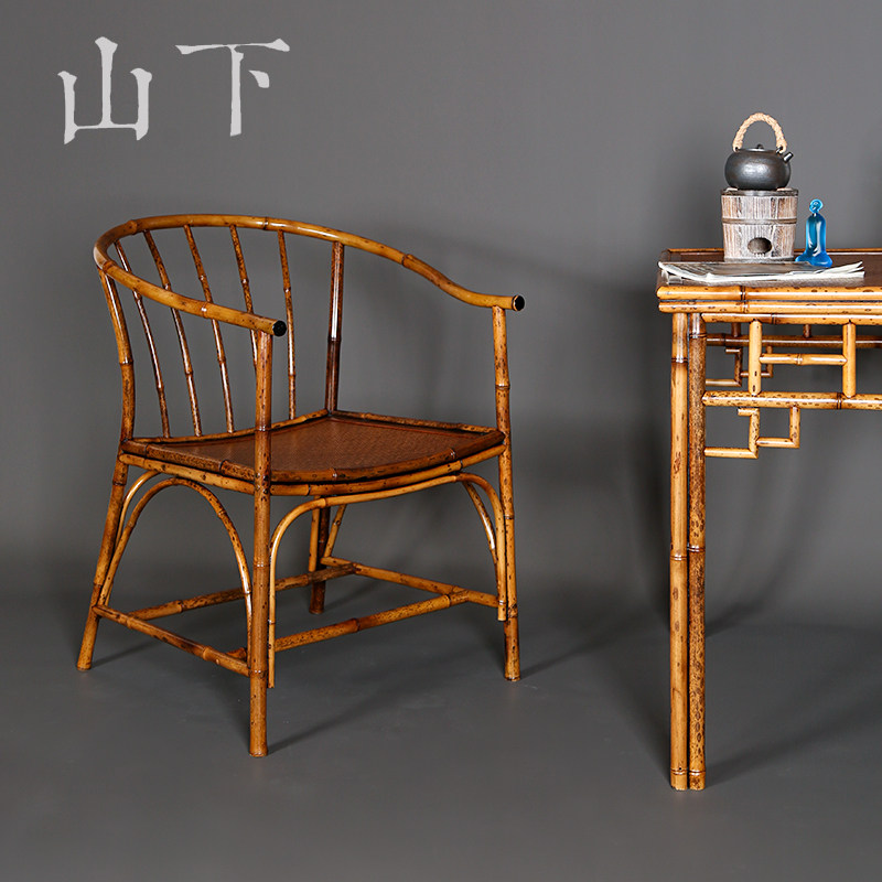 山下手作明式圈椅梅鹿竹制主人椅茶室空间靠背椅扶手椅仿古弓背椅