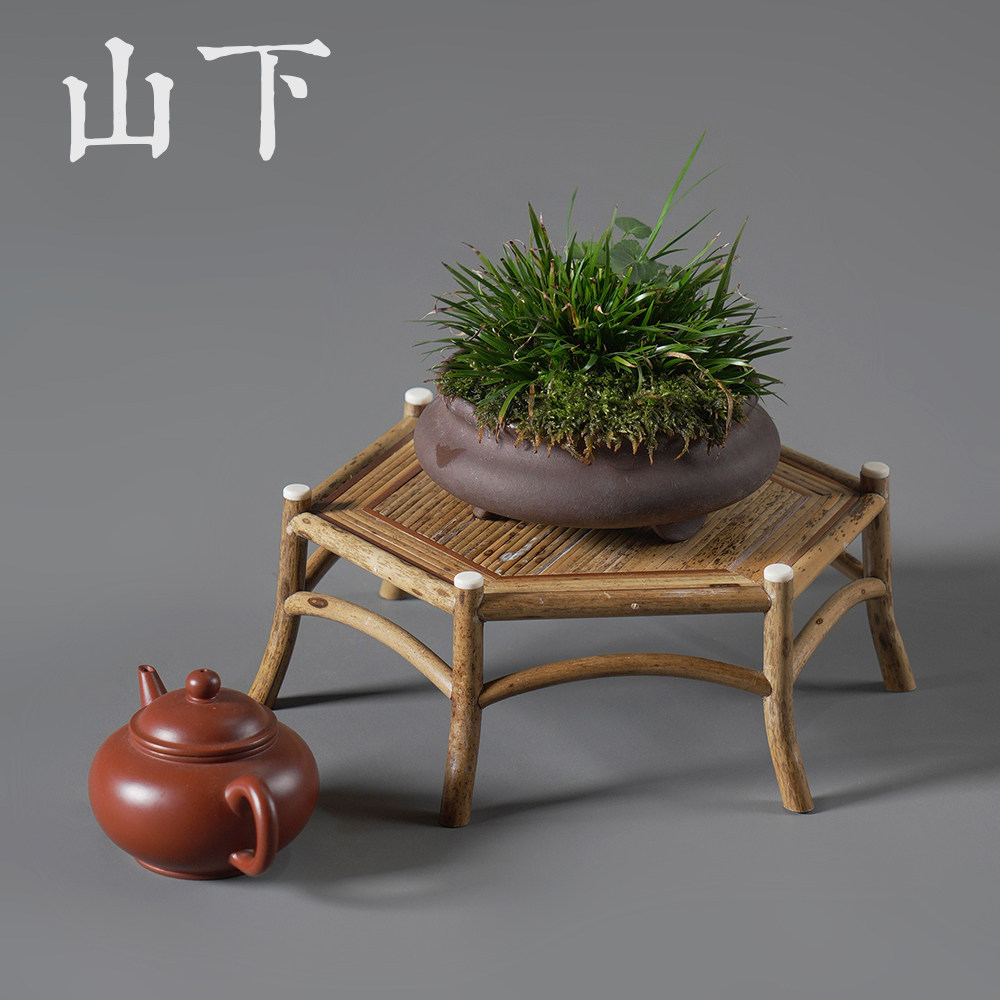 梅鹿竹兰花架迷你六角花架手工茶