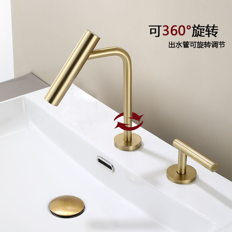 卫生间洗手盆水龙头浴室柜岛台全铜分体式旋转两孔面盆冷热水龙头