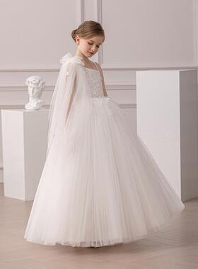 女童白色婚纱裙子花童礼服连衣裙夏季儿童表演出服长裙露肩公主裙