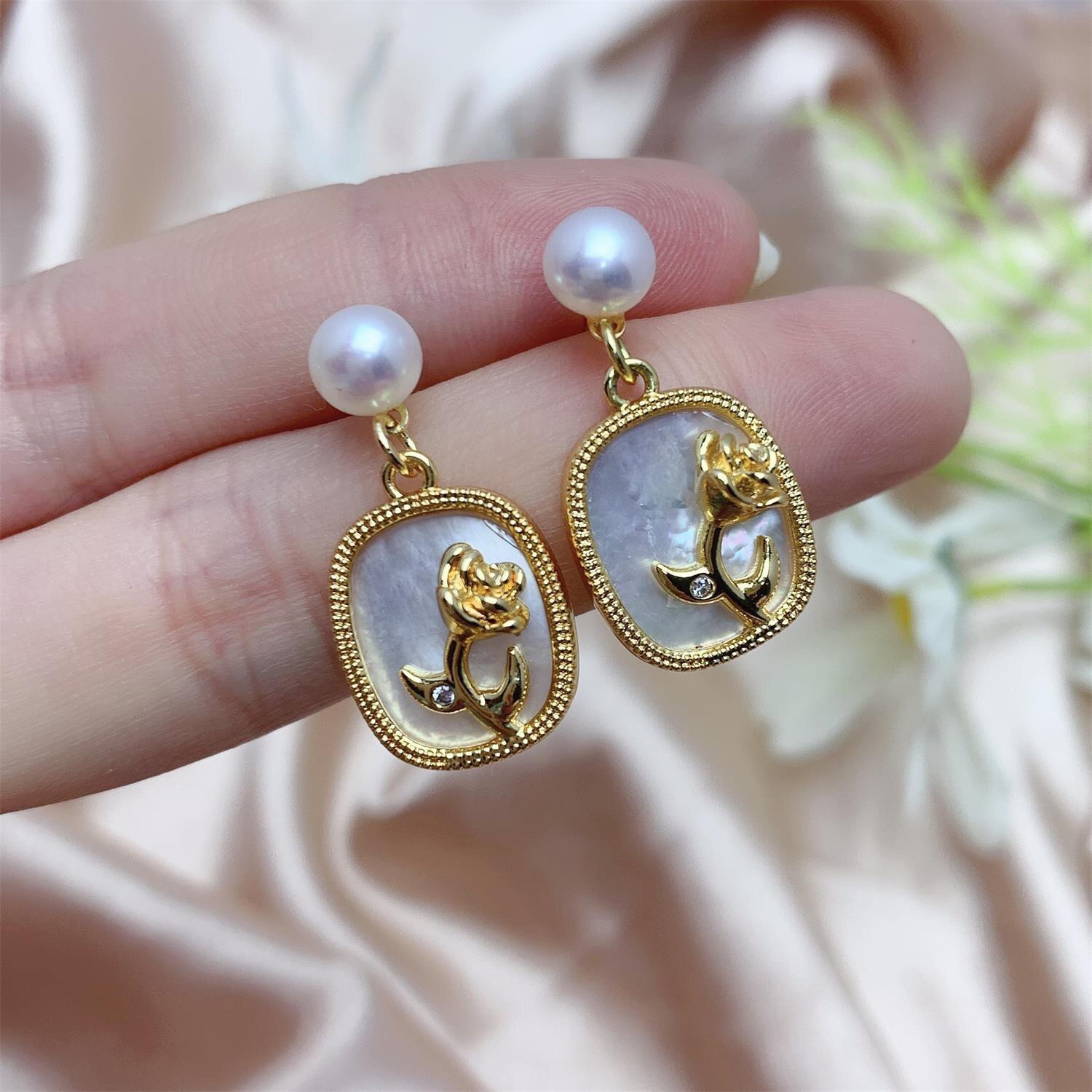 【天然珍珠】2024秋季新品S925纯银针玫瑰花贝壳气质耳环日常耳钉