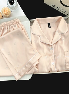 甜美可爱HelloKitty睡衣女春秋夏季长袖薄款冰雪丝带胸垫家居服女