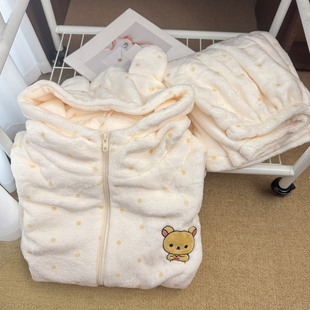 奶呼呼圆点轻松熊睡衣女冬季珊瑚绒拉链连帽套装可爱学生家居服女