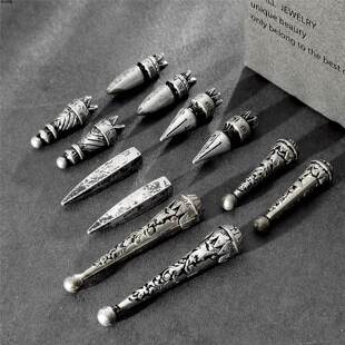 复古做旧电镀克锡色唐草花纹波洛扣配件潮流新项链吊钟收尾坠绳尾