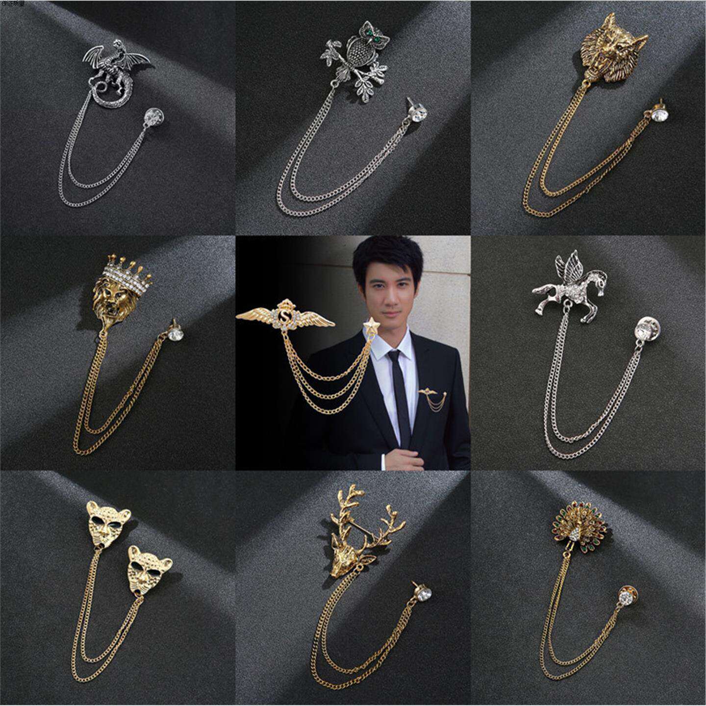 猫头鹰男士经典动物狮子头胸花西装搭配雄鹰链条时尚别针胸针配饰