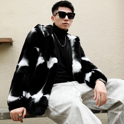 獭兔毛皮毛一体男士皮草外套