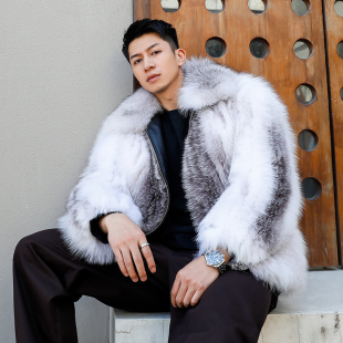 由派头狐狸毛皮草男外套2026冬季 真皮毛一体大衣休闲高级感潮 新款