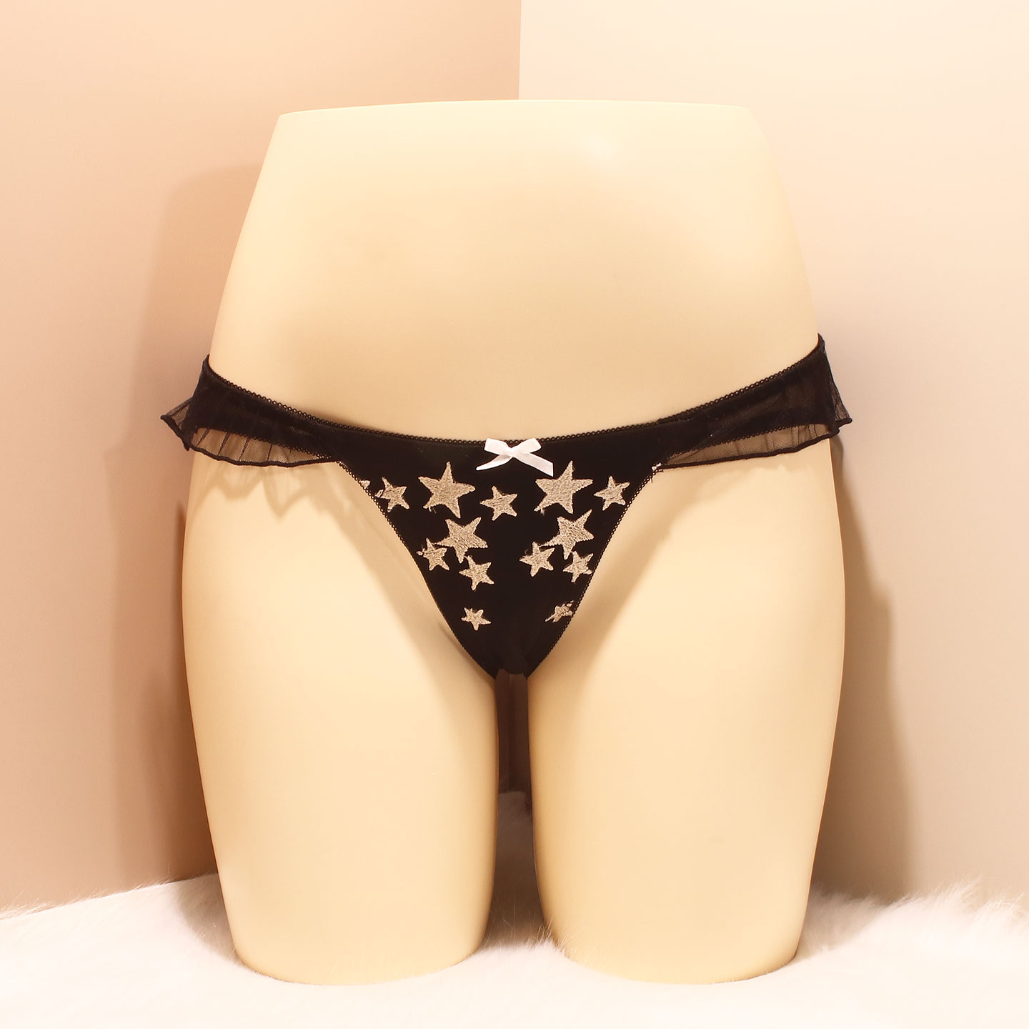 外贸日系高品质内裤女性感星星绣花蕾丝透明蝴蝶结低腰女士三角裤