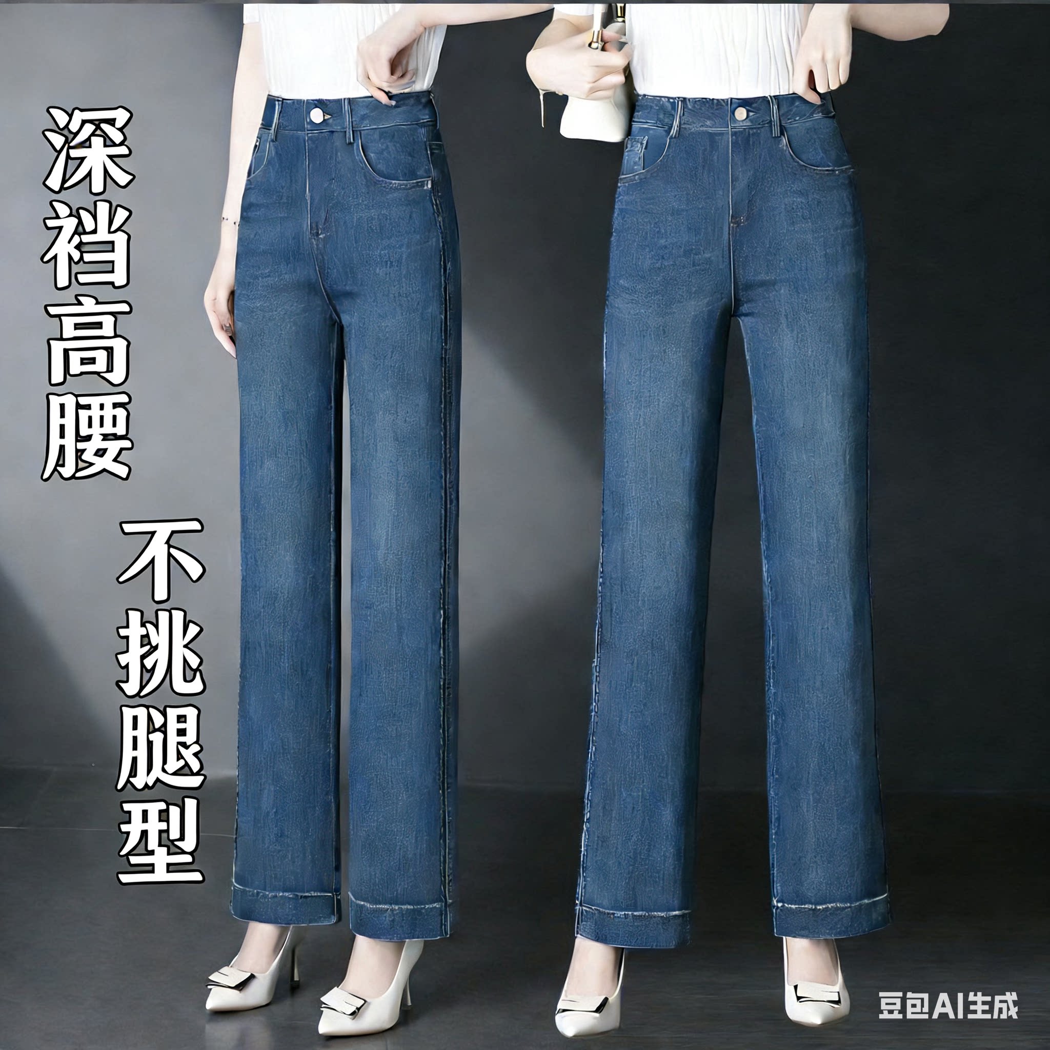 2026时尚显瘦新款直筒牛仔裤妈妈中年女裤深高腰宽松韩版百搭长裤