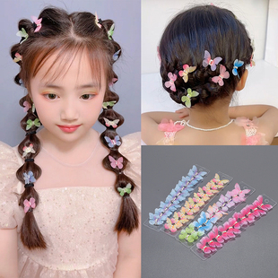 2025新款儿童绢纱带钻灵动小蝴蝶发扣超仙小女孩豆豆扣夹编发头饰