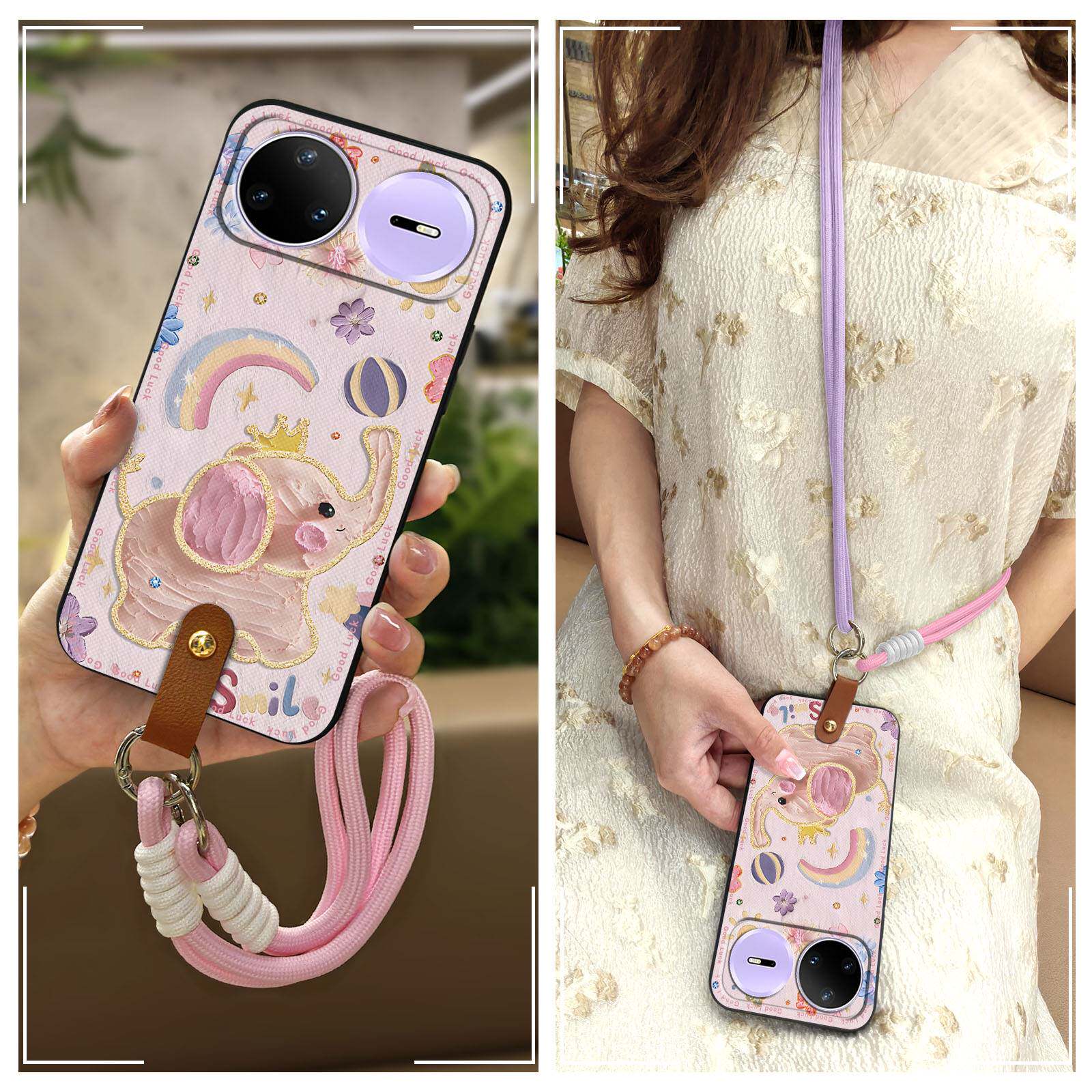 适用华为Nova15 Pro手机壳硅胶散热斜跨创意双色Q版青春潮