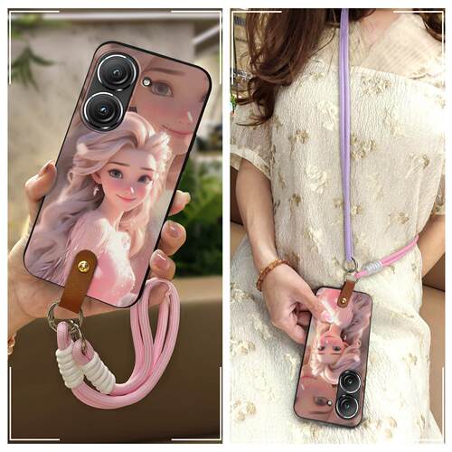 适用华硕Zenfone9/Zenfone10手机壳全包边挂绳散热女款Q版青春挂脖软壳腕带硅胶创意手提卡通斜跨情侣数码