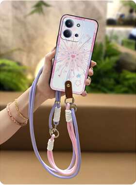 适用红米15C欧版手机壳女款数码挂脖防尘全包边手提潮流双色质感情侣创意软壳Q版挂绳卡通硅胶简约可爱腕带