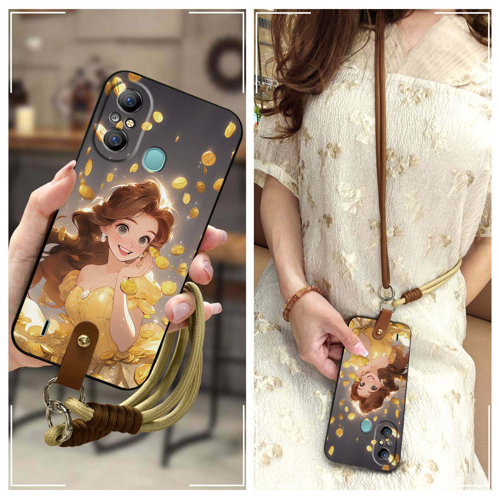 适用Itel A58手机壳卡通腕带潮流青春斜跨简约挂脖全包边双色