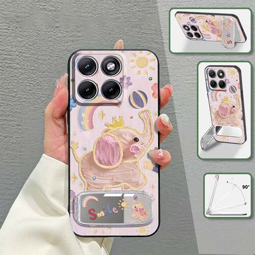 适用MOTO Edge70 Fusion手机壳全包边镜子质感硅胶男女款防尘潮流数码趣味支架卡通情侣新款动漫补妆镜个性