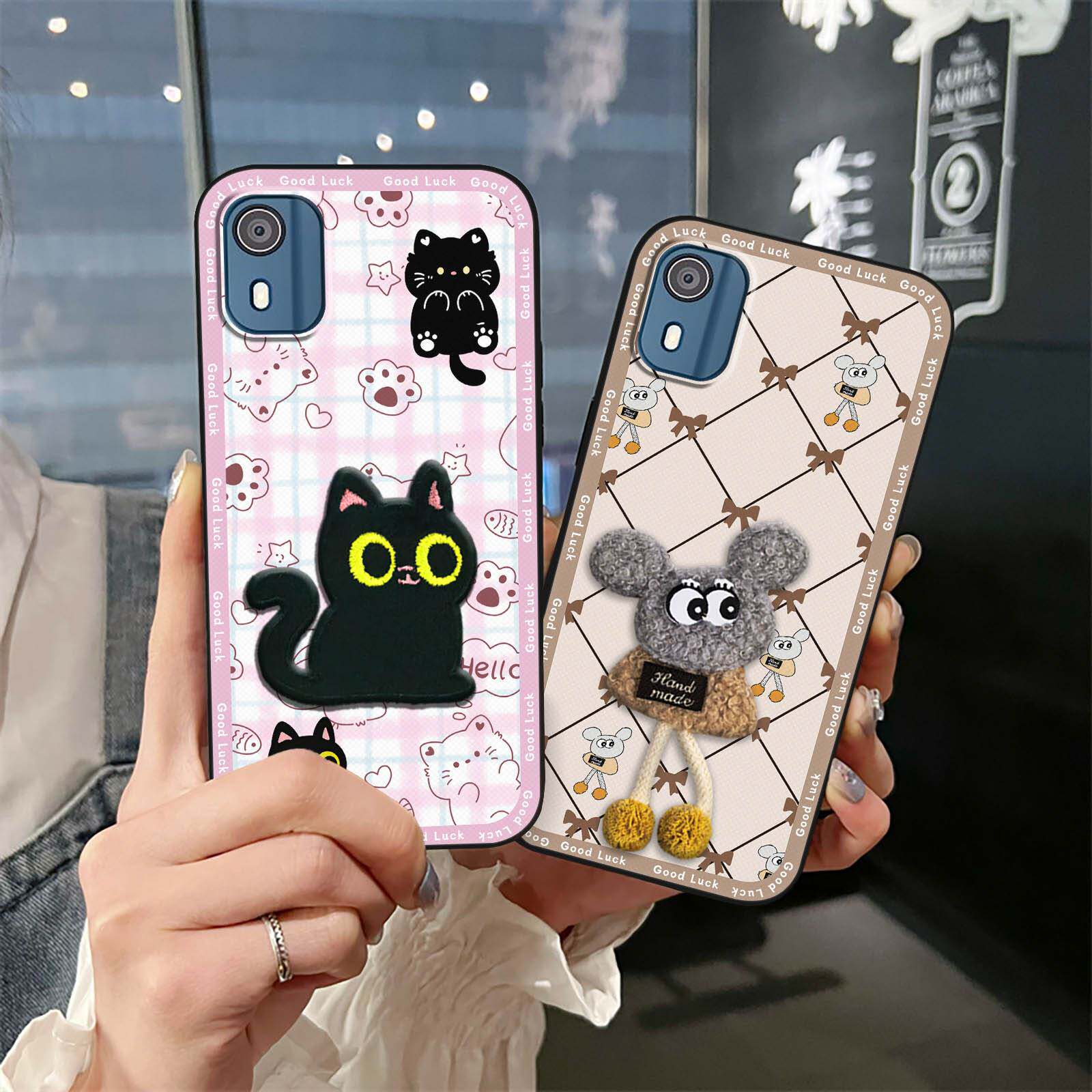 适用诺基亚C02/TA-1522手机壳毛绒动漫创意刺绣趣味纯色个