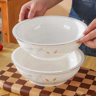 陶瓷汤碗2025新款 大号家用菜碗家有儿女大碗盛汤菜盆好看金边餐具