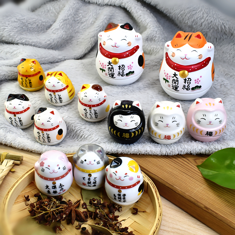 精品可爱招财猫日式创意礼品陶瓷猫摆件招财猫不倒翁房间装饰礼物