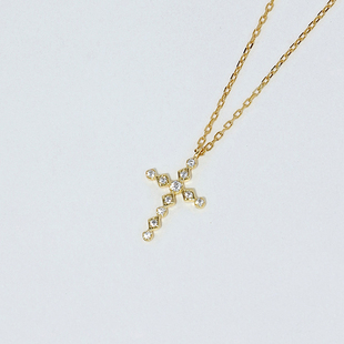 【CnHnOn脂肪商店】s925纯银迷你十字架闪烁镶钻锆石光芒锁骨项链