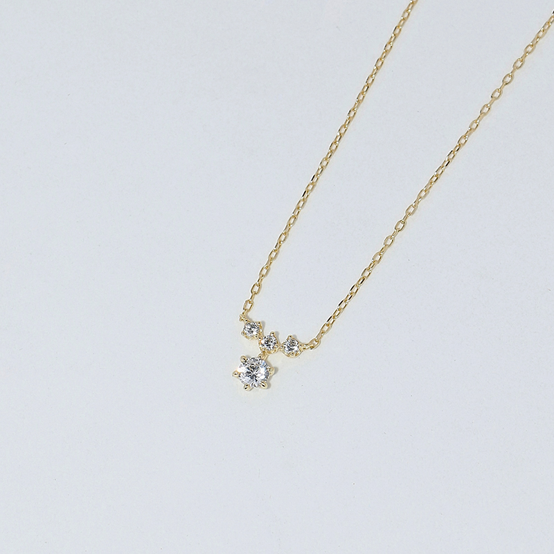 【CnHnOn脂肪商店】s925银迷你鼻妞儿锆石14k浅金法式钻锁骨项链