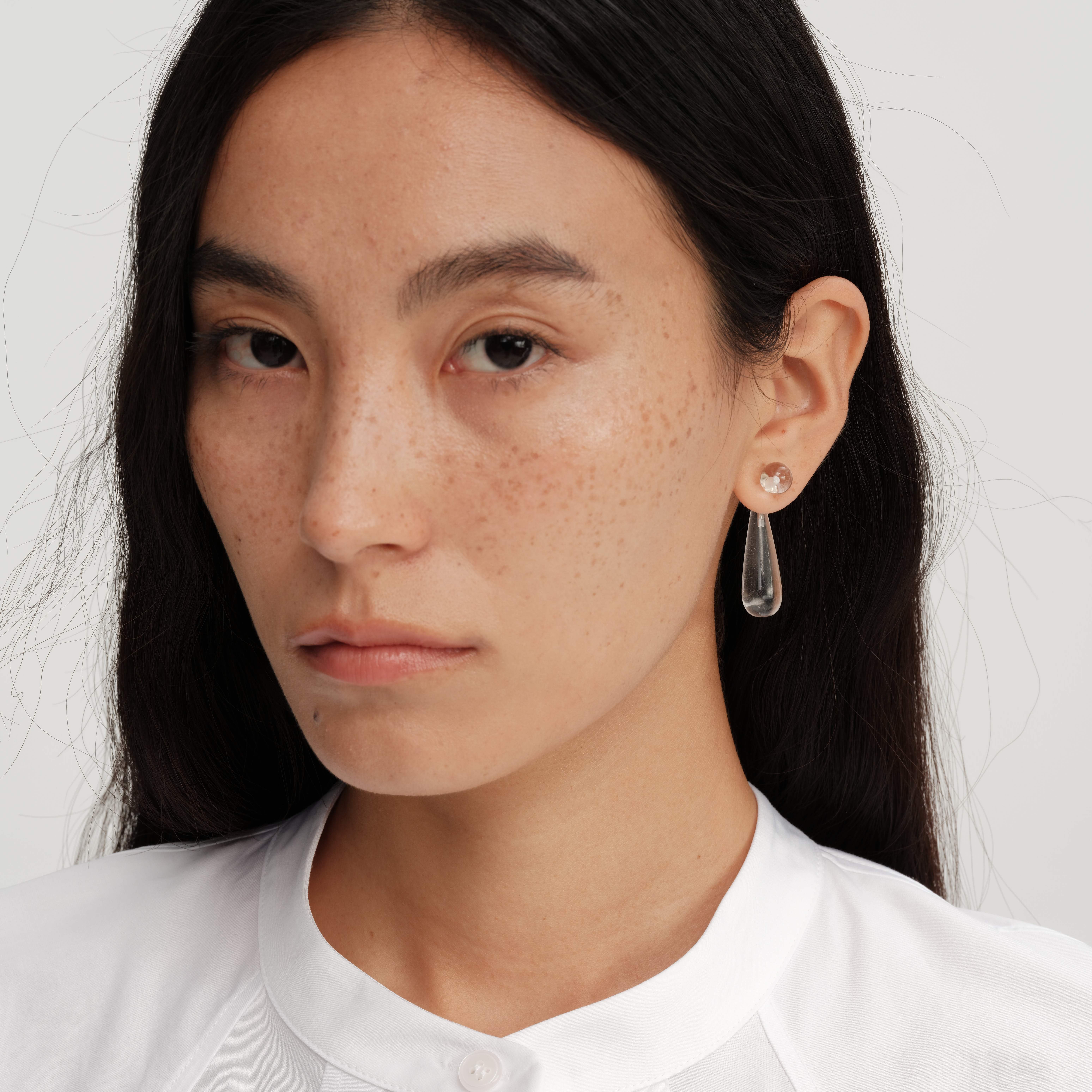 【CnHnOn脂肪商店】自然系小众简约质感设计白水晶水滴柱能量耳环