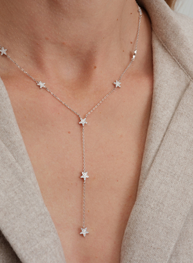 【CnHnOn脂肪商店】s925纯银节日珠宝星星摇曳满钻芒星y字项链