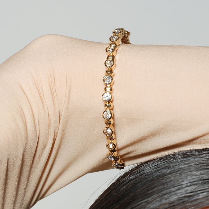 【CnHnOn脂肪商店】4A活彩镶钻层次感锆石珠珠金球弹簧手镯手环