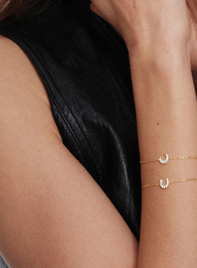 【CnHnOn脂肪商店】s925纯银日系法式月亮马蹄精美细链条镶钻手链