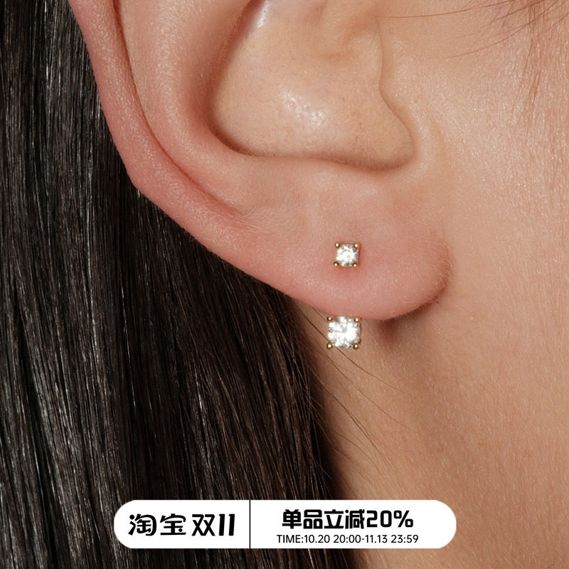 【CnHnOn脂肪商店】s925纯银法式精美镂空双钻微镶钻渐变小钻耳钉