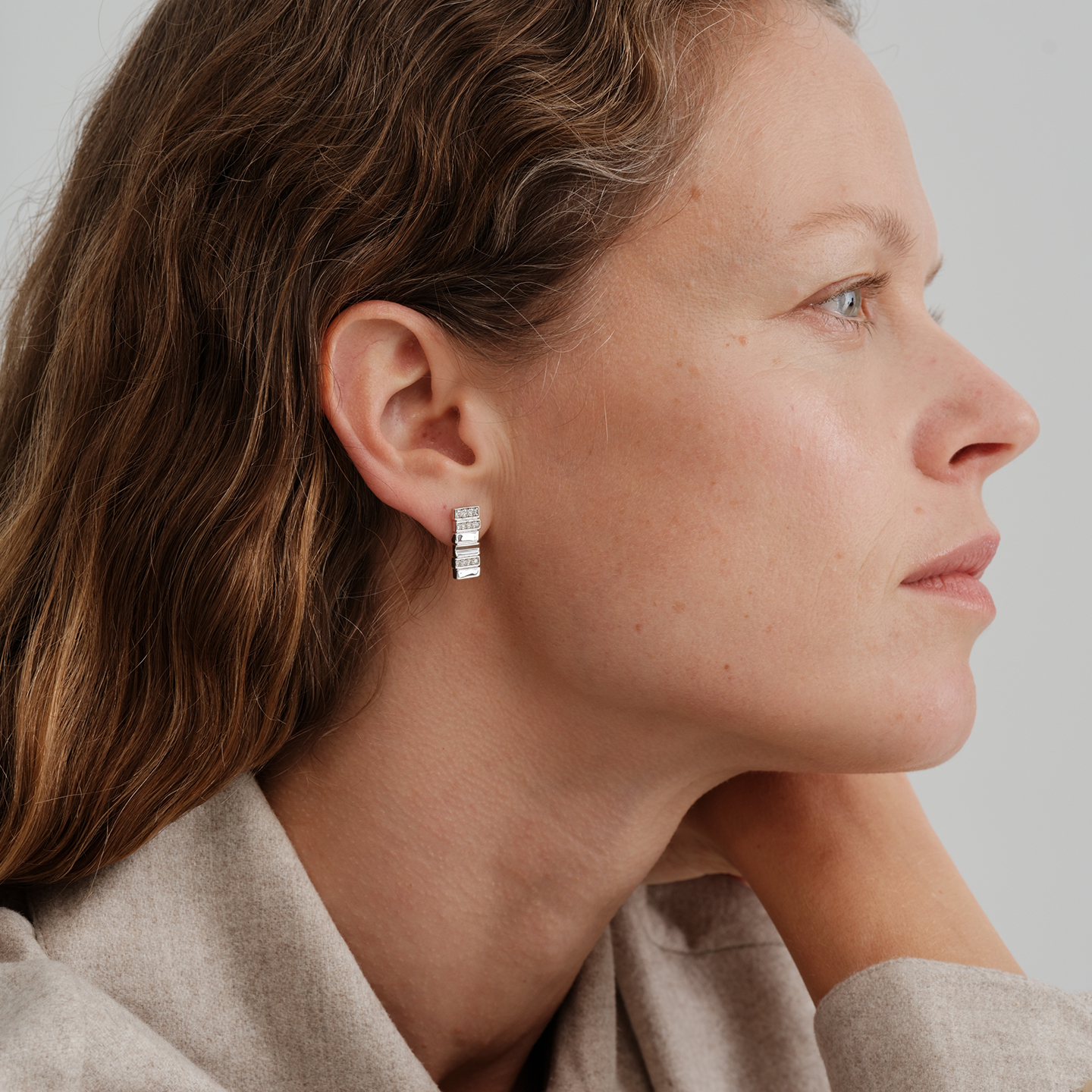 【CnHnOn脂肪商店】现代感方条模块阶梯拼接镶钻几何时髦耳钉耳环