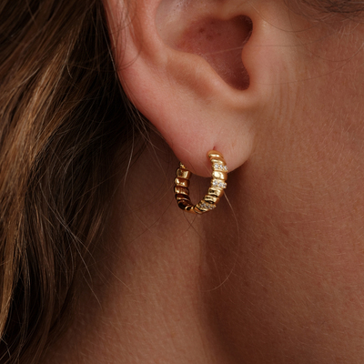 【CnHnOn脂肪商店】s925纯银方块条纹间隔镶钻简约欧美耳圈耳环