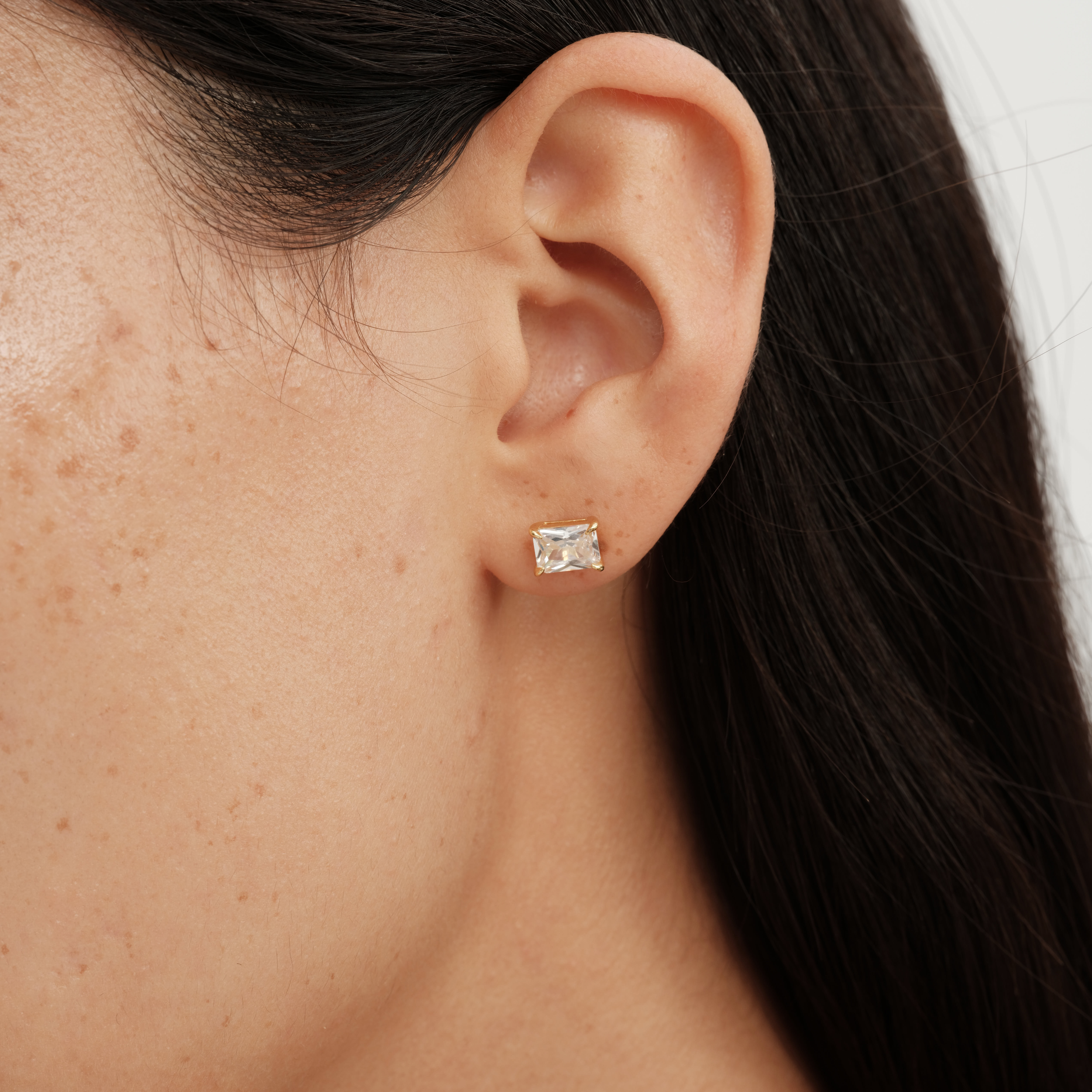 【CnHnOn脂肪商店】s925纯银莫桑钻长方形祖母绿切割简约质感耳钉