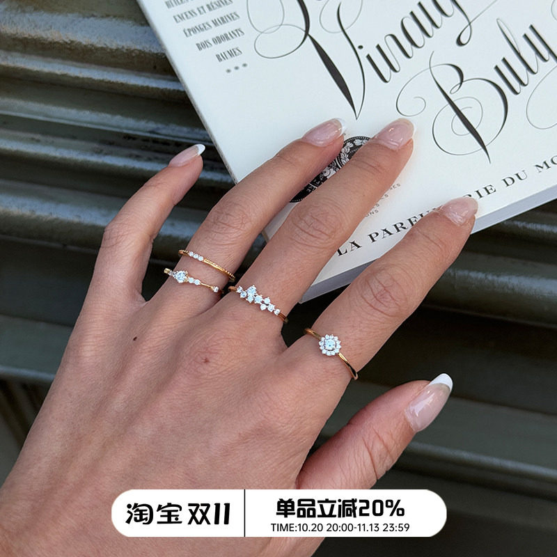 【CnHnOn脂肪商店】s925纯银镀14k金日系复古精致镶钻极细戒指