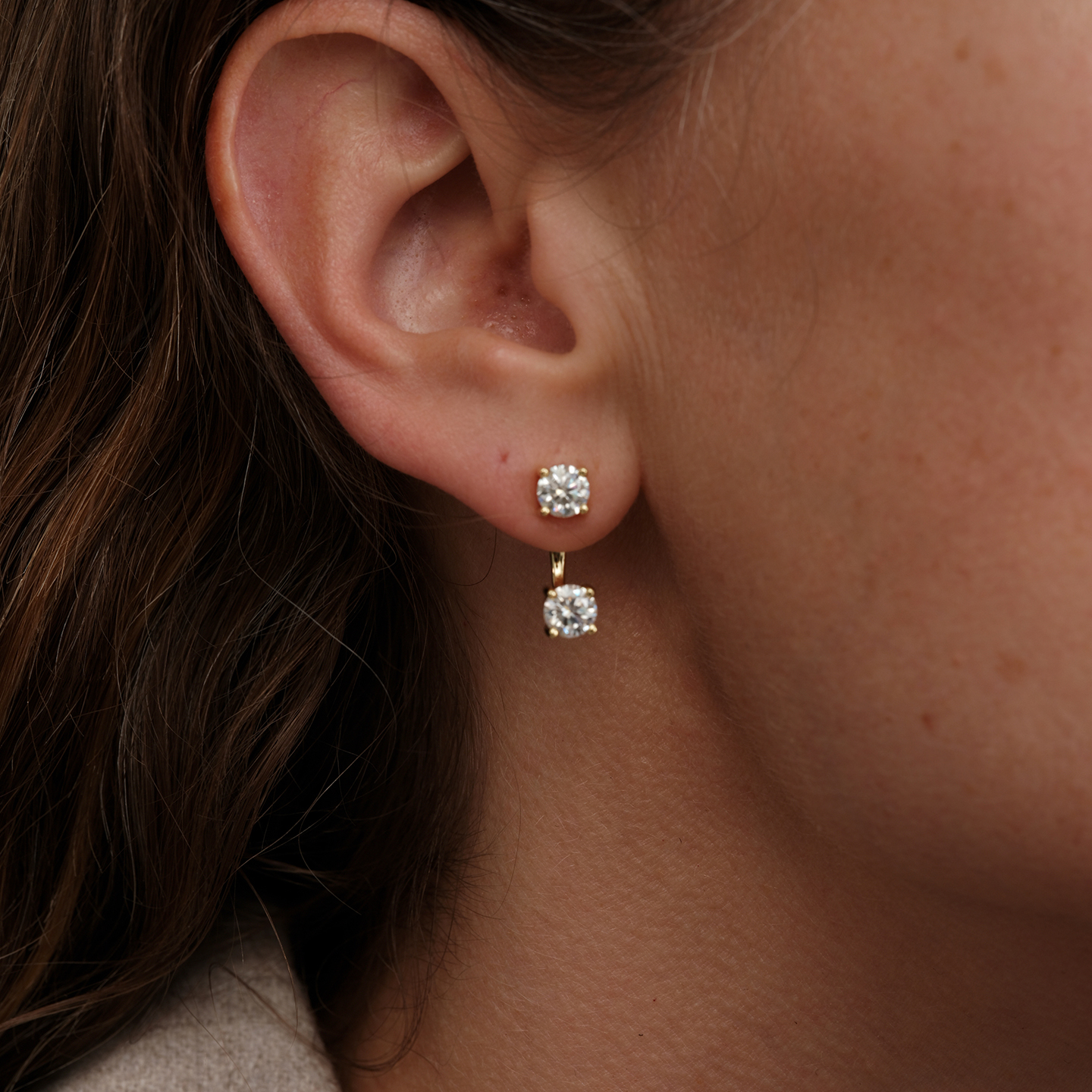 【CnHnOn脂肪商店】s925纯银莫桑钻空气悬浮感双钻现代耳钉耳环