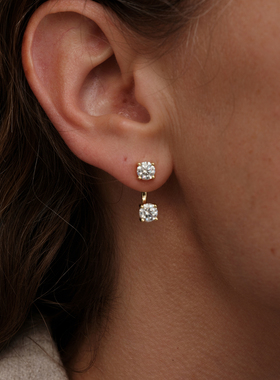 【CnHnOn脂肪商店】s925纯银2ct莫桑钻空气悬浮感双钻耳钉耳环