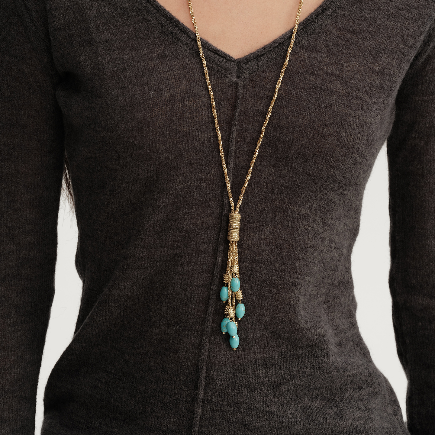 【CnHnOn脂肪商店】复古小众重工法式链条绳结绿松石吊坠流苏项链