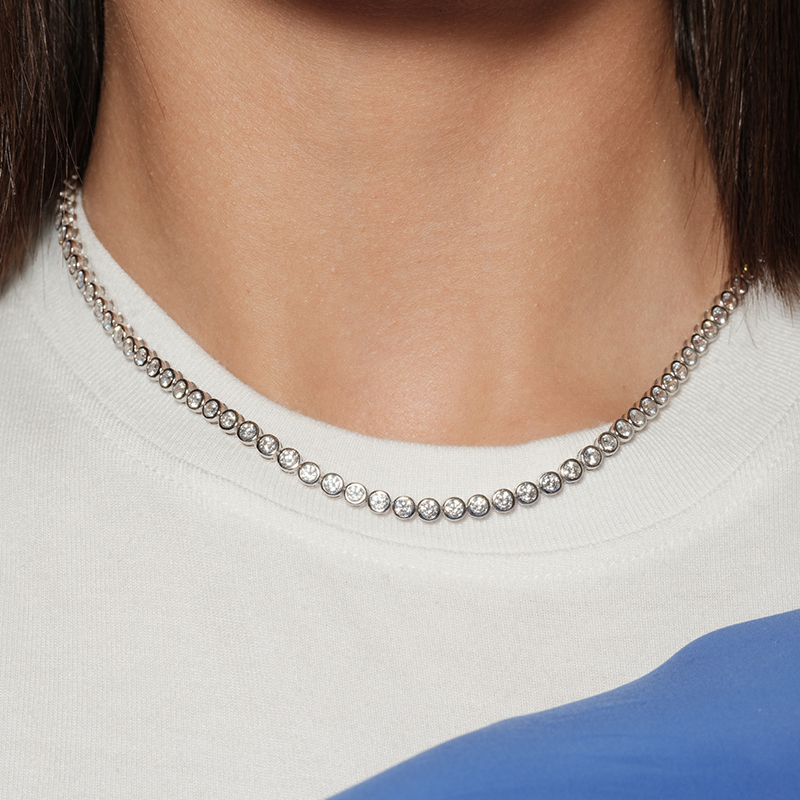 【CnHnOn脂肪商店】s925纯银活彩锆石镶钻质感轻奢泡泡圆钻项链