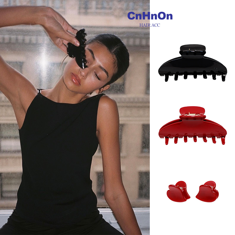 【CnHnOn脂肪商店】经典复古法式黑色车厘子红鲨鱼夹抓夹发夹