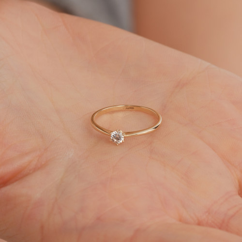 【CnHnOn脂肪商店】纯14k日系法式精致百搭迷你六爪镶钻锆石戒指