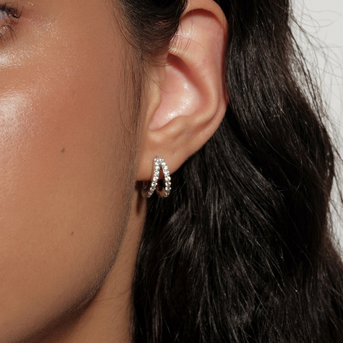 【CnHnOn脂肪商店】s925银轻奢高品质活彩锆石镶钻双层耳圈耳钉