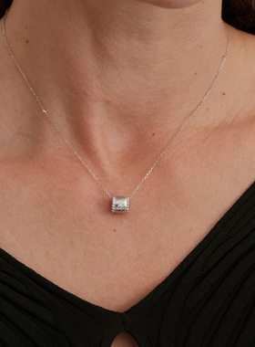 【CnHnOn脂肪商店】s925纯银意式拉丝珠边滚筒芒星镶钻幸运项链