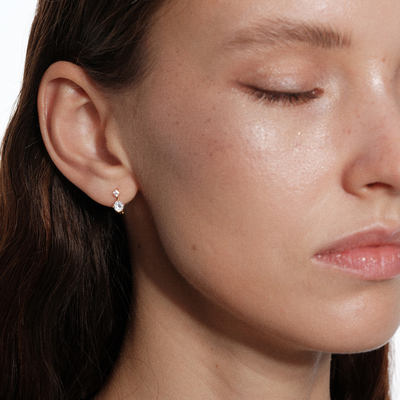 【CnHnOn脂肪商店】s925纯银迷你双生5A火彩锆石渐变大小星空耳环