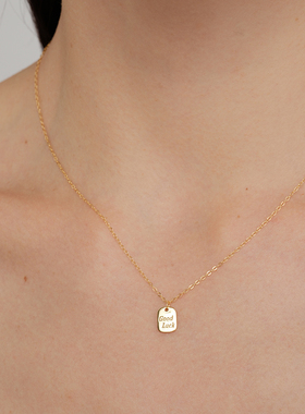 【CnHnOn脂肪商店】s925纯银GoodLuck守护幸运金牌刻字锁骨项链