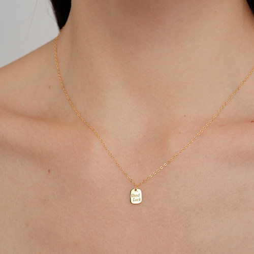 【CnHnOn脂肪商店】s925纯银GoodLuck守护幸运金牌刻字锁骨项链