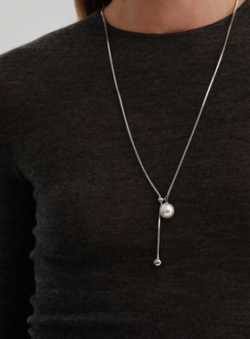 【CnHnOn脂肪商店】简约大颗粒珍珠可调节抽拉链条绳长项链毛衣链